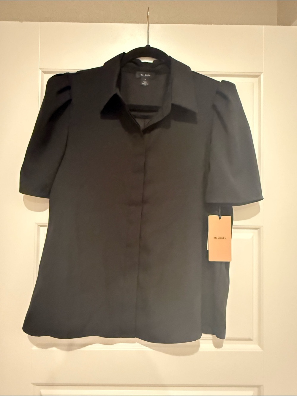 Halogen Black Short-Sleeve Button Down Shirt - Sz S